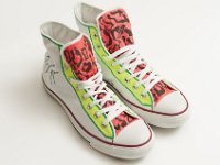 Bruno Mars  Autographed pair of custom painted white high top chucks designed by Bruno Mars for the "In Their Shoes" charity auction.